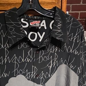 Black Graphic Button-Up Shirt